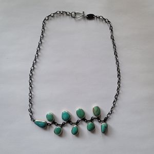 Clementine & Sage - Sterling Silver Turquoise Choker Necklace - 16"